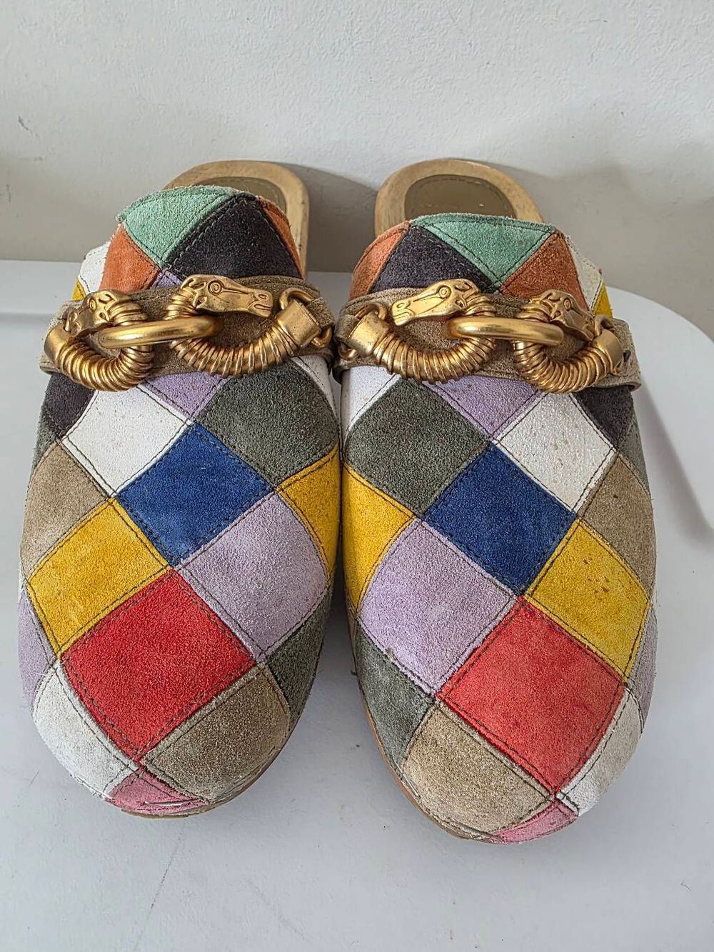 Tory Burch Suede Colorblock Pattern Mules 8.5 $300 - Picture 3 of 12